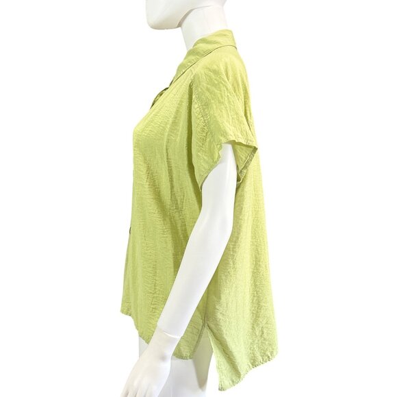YFB Collared Button-Down Top Womens Size M Green Lightweight Relaxed Fit Blouse - Picture 2 of 5
